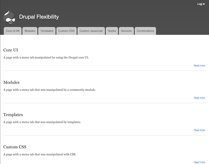 Result of using the Drupal core admin UI to change menu table title and destination.