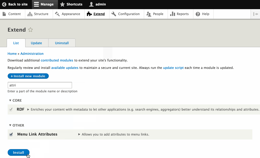 User drupal core to enable module.