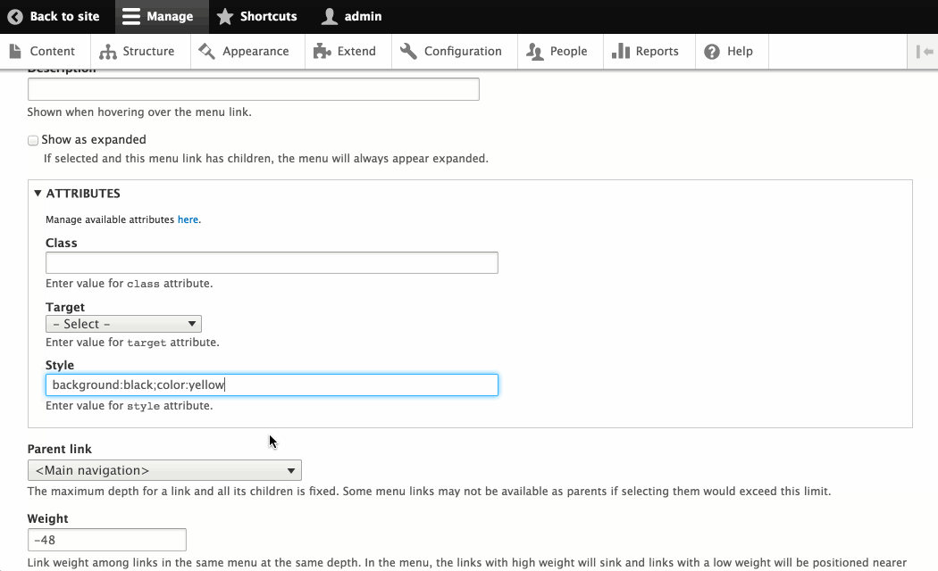 Now able to add inline style to menu link