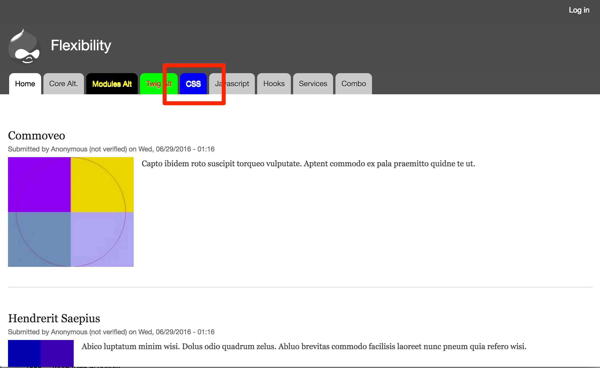 Altered menu link using custom CSS in a custom library.
