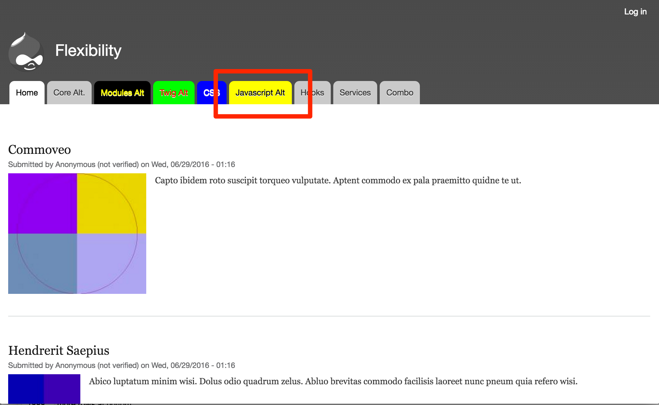 Result of using custom JavaScrupt to alter menu item.
