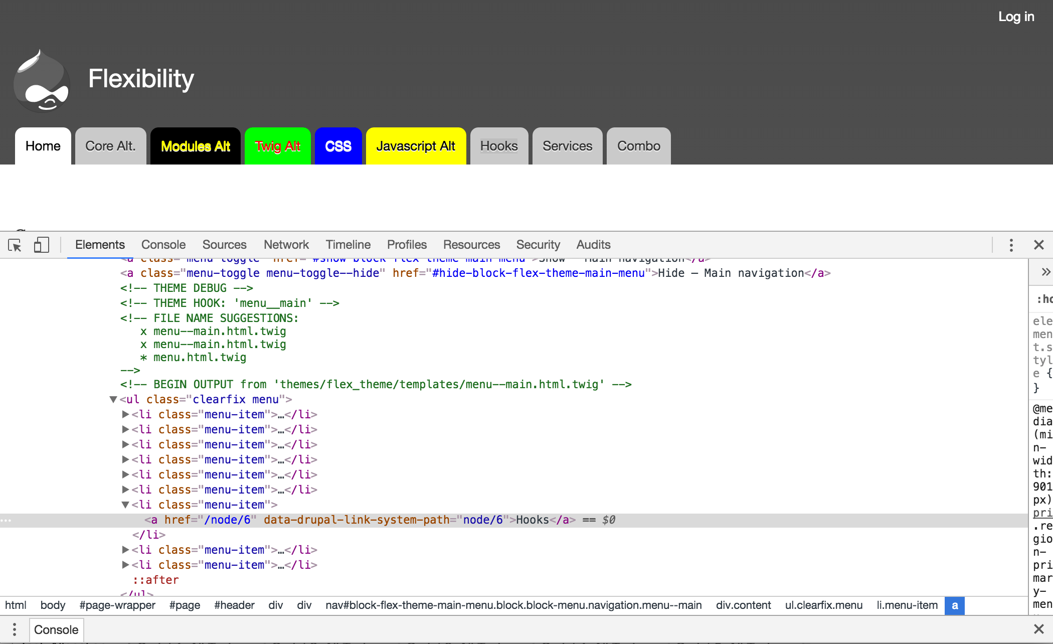 Using Twig debug to learn which hooks affect the menu