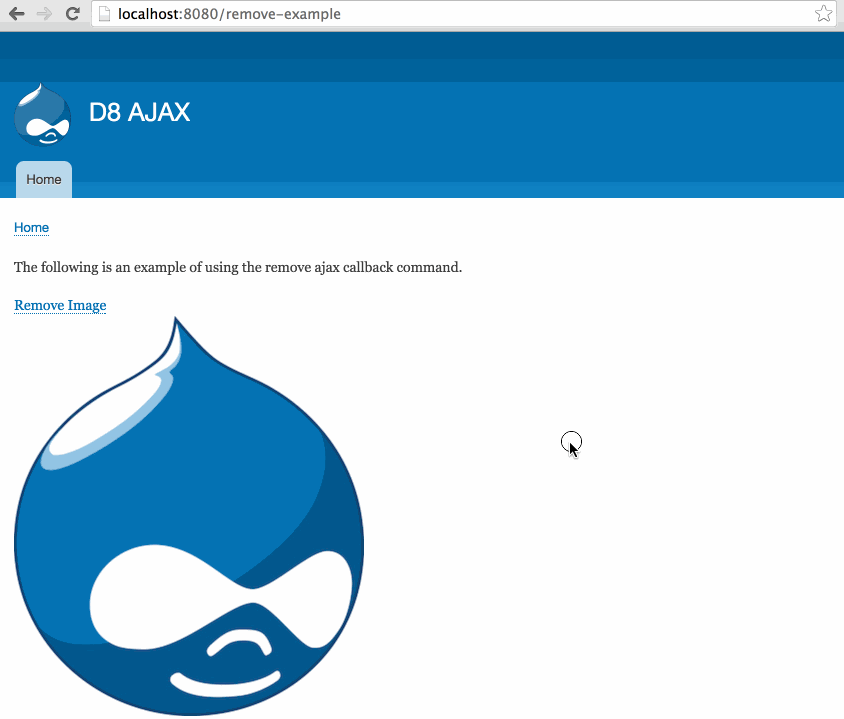 Example of using the custom slideRemove callback command. Link triggers ajax request which returns response with 'slideRemove' command targeting image id.