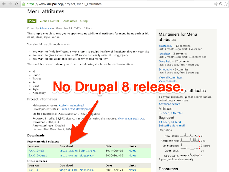 Drupal 8: Menu Attributes module is not available for Drupal 8.