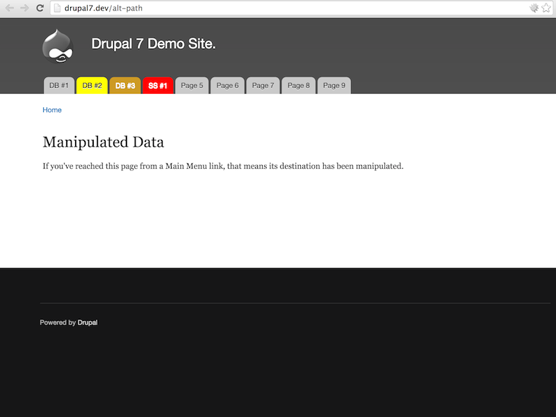 Before render, menu hits template hook. Fourth menu link in Drupal 7 has changed title, destination and style.