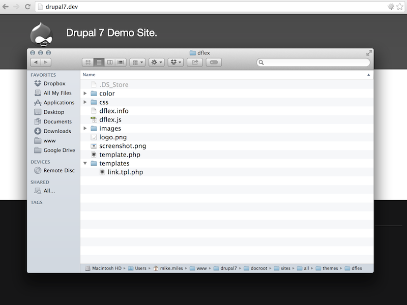 Drupal 7 custom theme 'dflex', now contains a templates folder. Contains a template file for rendering links.