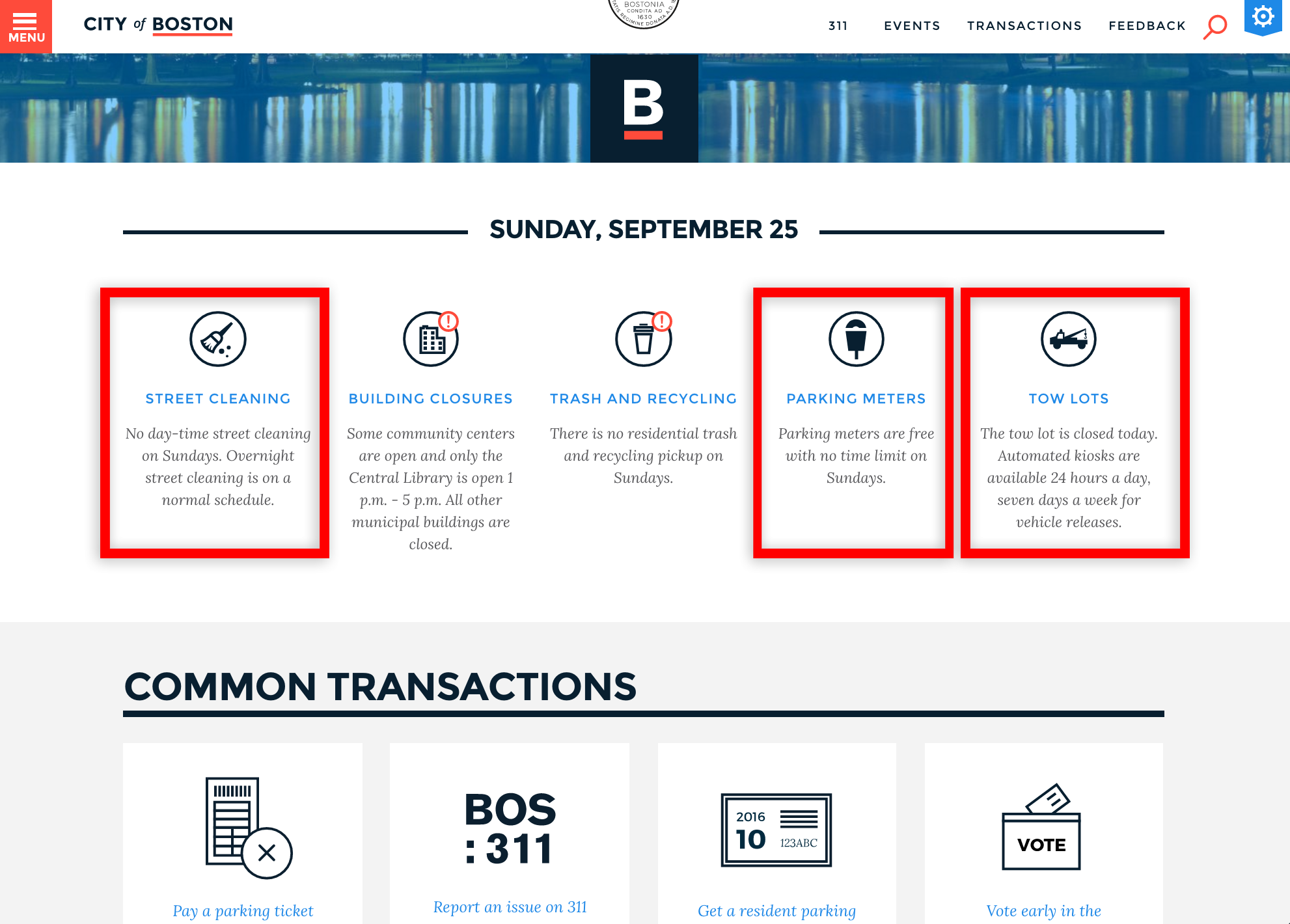 highlited contextual sections of boston.gov